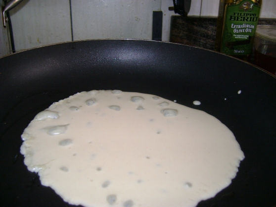 Batter poured into hot pan