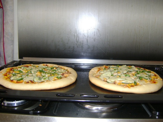 Pizzas baked and golden